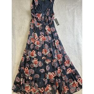 GNW Dress Sleeveless Blue Floral Tropical Print Flounce Layers Womens Size M New